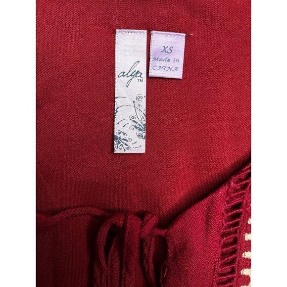 Alya Ladie's Red Embroidered Boho Mini Dress Half Sleeve Lined Size XS - Picture 9 of 11